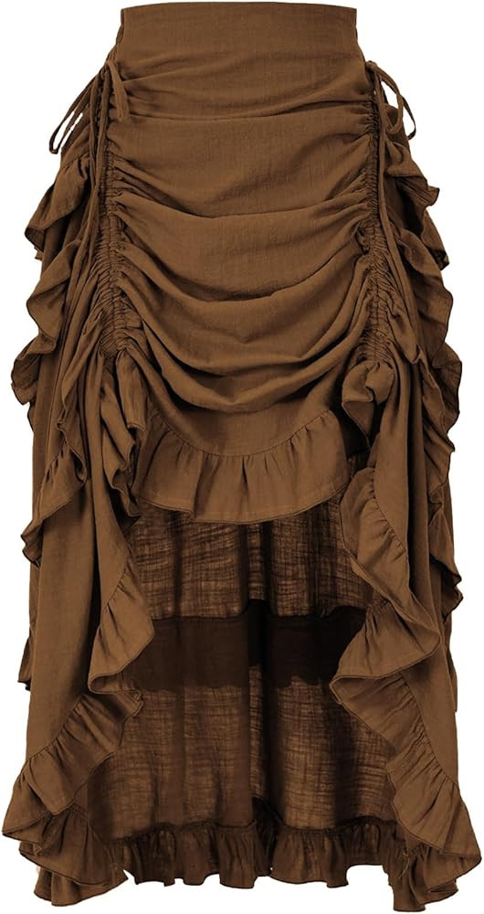 Women's Medieval Renaissance Gothic Skirt High Low Victorian Ruffled Skirt | Amazon (US)