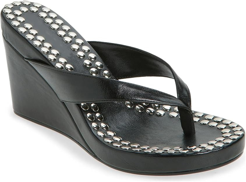 Studded Wedge Thong Sandals Woman Wedge Flip Flops Round Toe Comfort Slip on Sandals Arch Support... | Amazon (US)