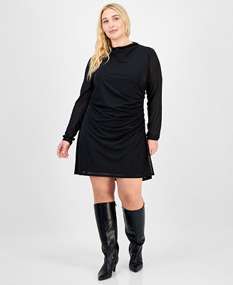 Trendy Plus Long-Sleeve Mesh Mini Dress, Macy's Exclusive | Macy's