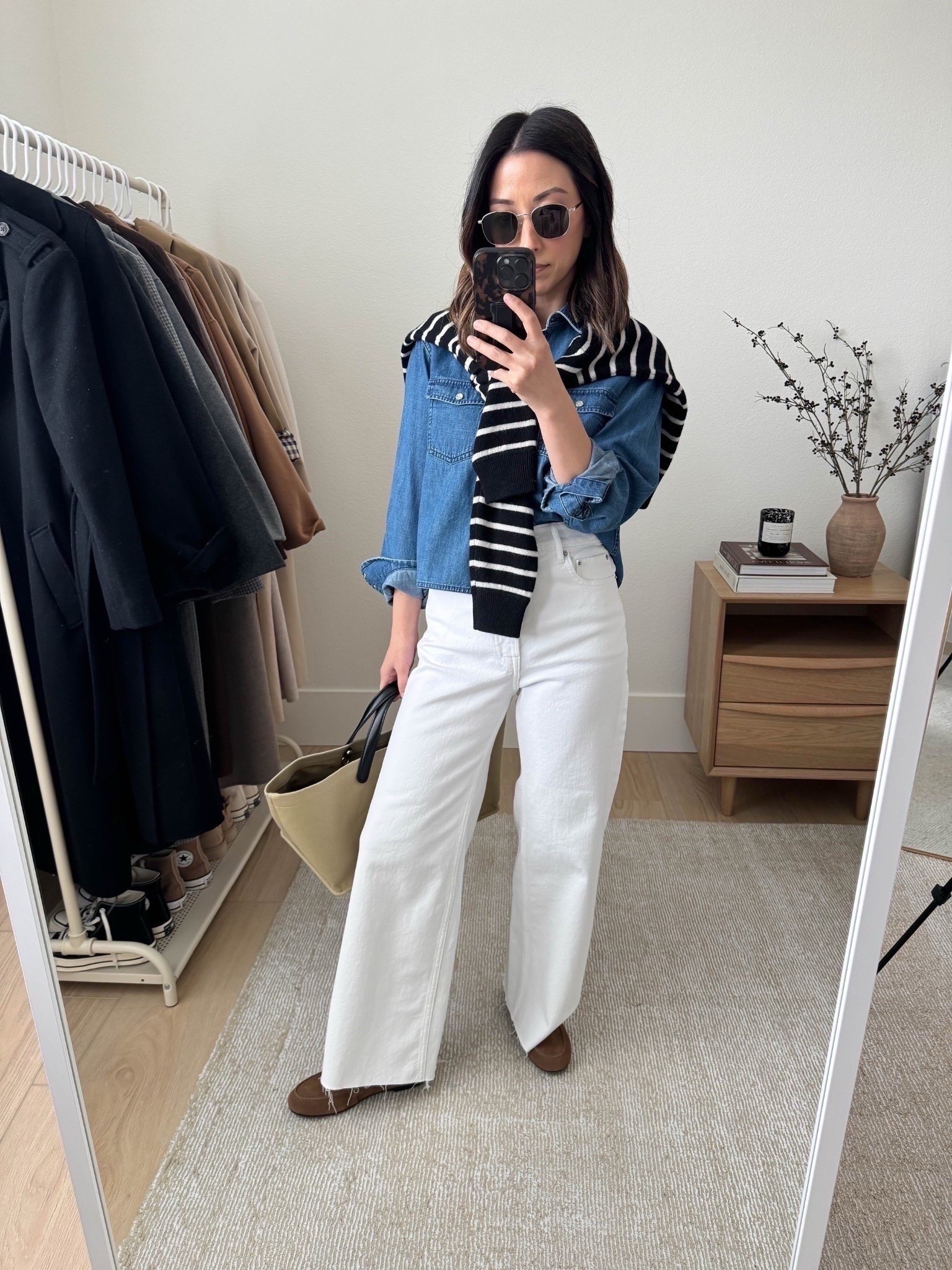 Spring outfit ideas. 

J.Crew cropped denim shirt 4 (old, linked new version)
Everlane jeans 25. Cut hems
Everlane loafers 5.5
J.Crew sweater xs (old)
Amazon tote
Le Specs sunglasses

Spring fashion, spring outfits, petite style, jeans 


#LTKPetite #LTKSeasonal #LTKootd