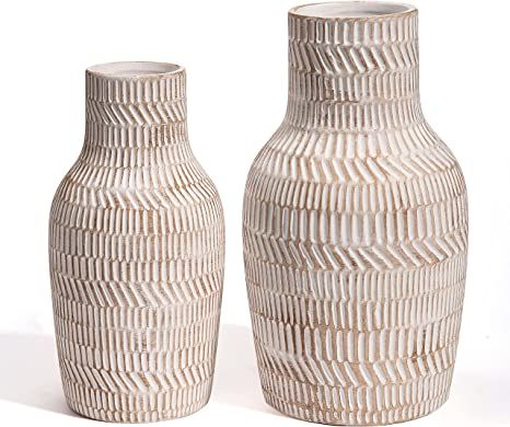 TERESA'S COLLECTIONS Rustic Ceramic Flower Vase for Home Decor, Set of 2 Farmhouse Decorative Vas... | Amazon (US)