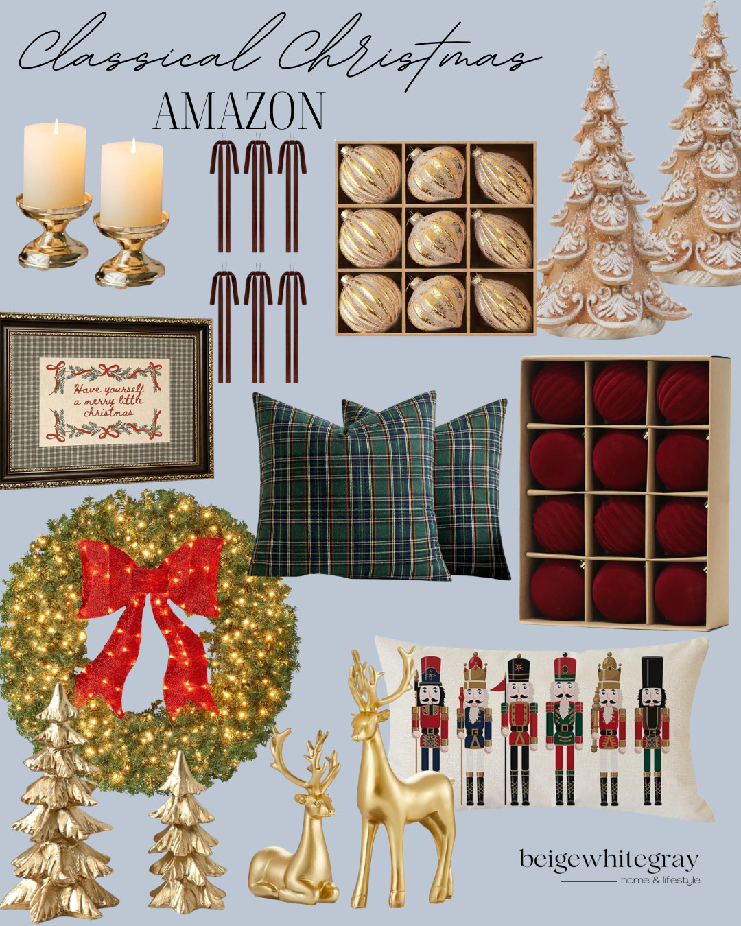 Amazon Classical Christmas:
Amazon Christmas decor, Amazon Christmas finds, classical Christmas decor, classic Christmas decor, traditional Christmas decor, Christmas decor 2026, Amazon holiday decor, elegant Christmas decor, vintage inspired Christmas, pre lit Christmas wreath, red bow Christmas wreath, Christmas plaid pillows, tartan Christmas decor, velvet Christmas ornaments, red Christmas ornaments, gold Christmas decor, gold reindeer decor, Christmas tree figurines, gingerbread Christmas trees, Christmas wall art, nutcracker Christmas pillow, Christmas candle holders, Christmas bows, old fashioned Christmas decor, nostalgic Christmas decor, cozy Christmas home, designer inspired Amazon Christmas finds

#LTKSeasonal #LTKHome