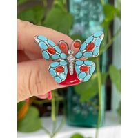 sterling Butterfly Ring - Coral Turquoise 1990S Jewelry Vintage | Etsy (US)