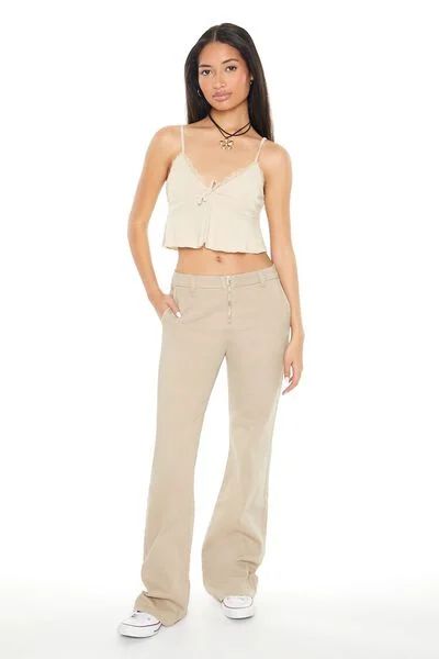 Twill Mid-Rise Flare Pants | Forever 21