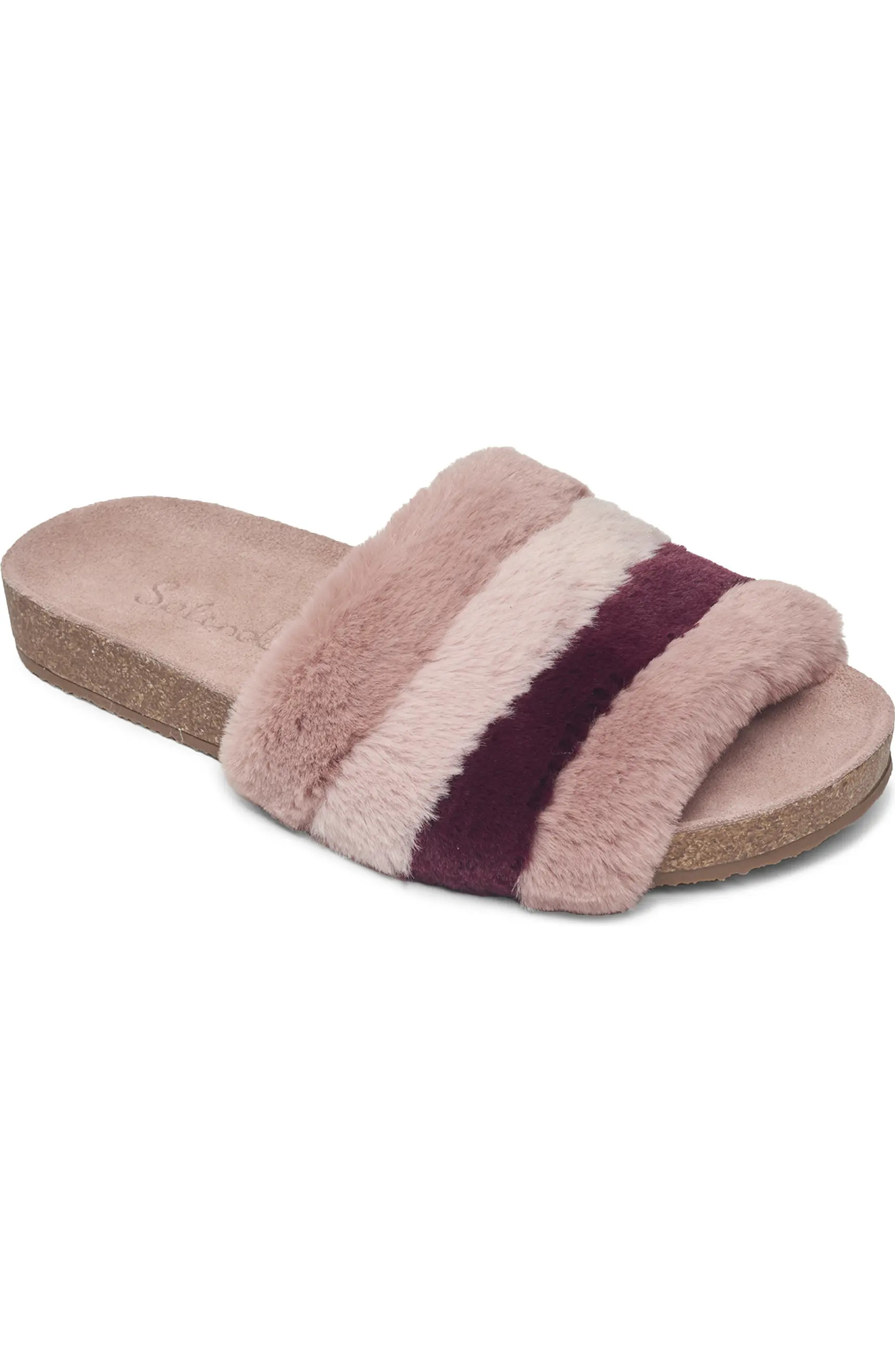 Robin Stripe Faux Fur Slide Sandal (Women) | Nordstrom