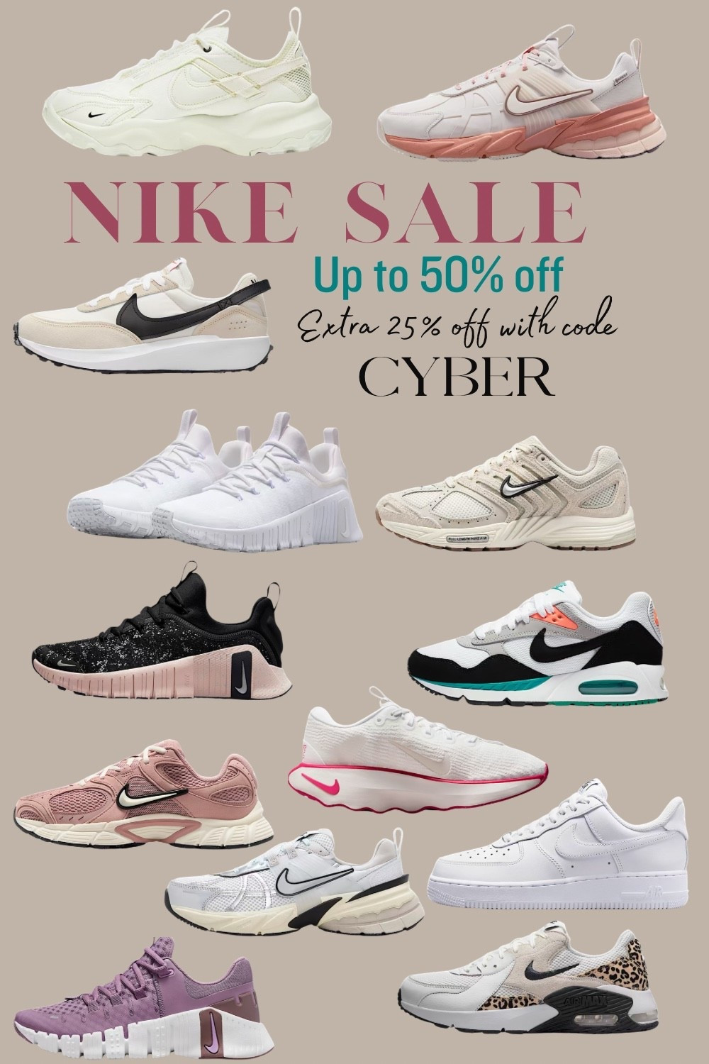 ✨ Cyber Monday NIKE Deals! ✨
The Nike sale is INSANE right now — up to 50% off + an extra 25% off with code CYBER 🤯🔥
I rounded up all my favs on the Nike board so you can shop fast before sizes disappear!

👟✨ Tap to shop the Nike Cyber Board ✨👟
Code: CYBER
Run, don’t walk 🏃‍♀️💨

#LTKGiftGuide #LTKCyberWeek #LTKActive