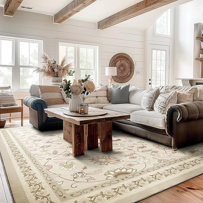 EVERGRACE Area Rugs for Living Room 9x12, Boho Floral Faux Wool Indoor Outdoor Rugs, Washable Rug... | Amazon (US)