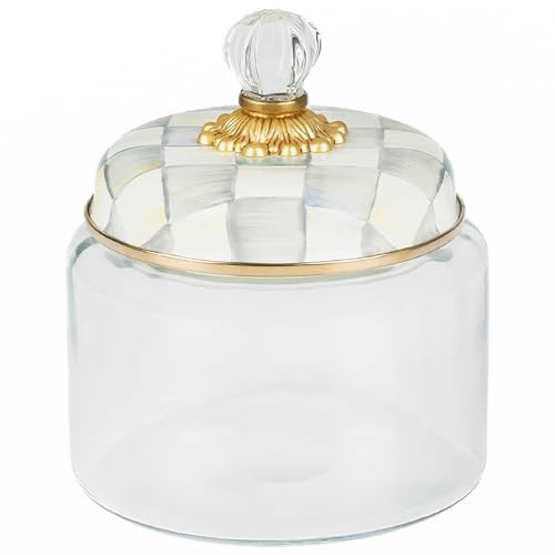 MACKENZIE-CHILDS Sterling Check Kitchen Canister, Decorative Gray-and-White Glass Storage Jar with Lid, Small | Amazon (US)