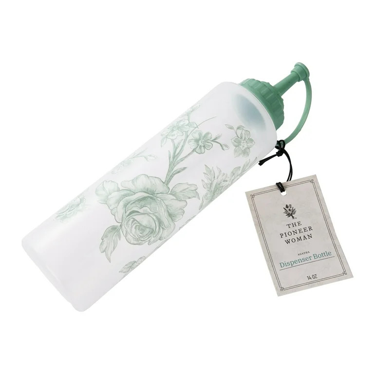 The Pioneer Woman Agatha 14-Ounce Oil & Vinegar Plastic Dispensing Squeeze Bottle, Green | Walmart (US)