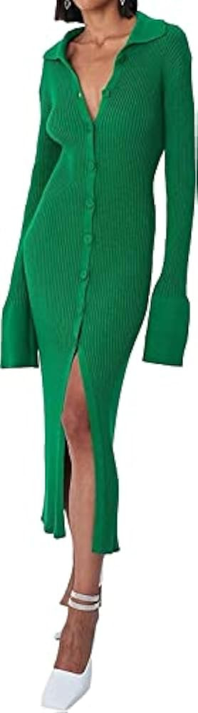 Women's Open Front Sweater Dress Long Sleeve Cardigan Outwear Green Dress for Women Button Down F... | Amazon (US)