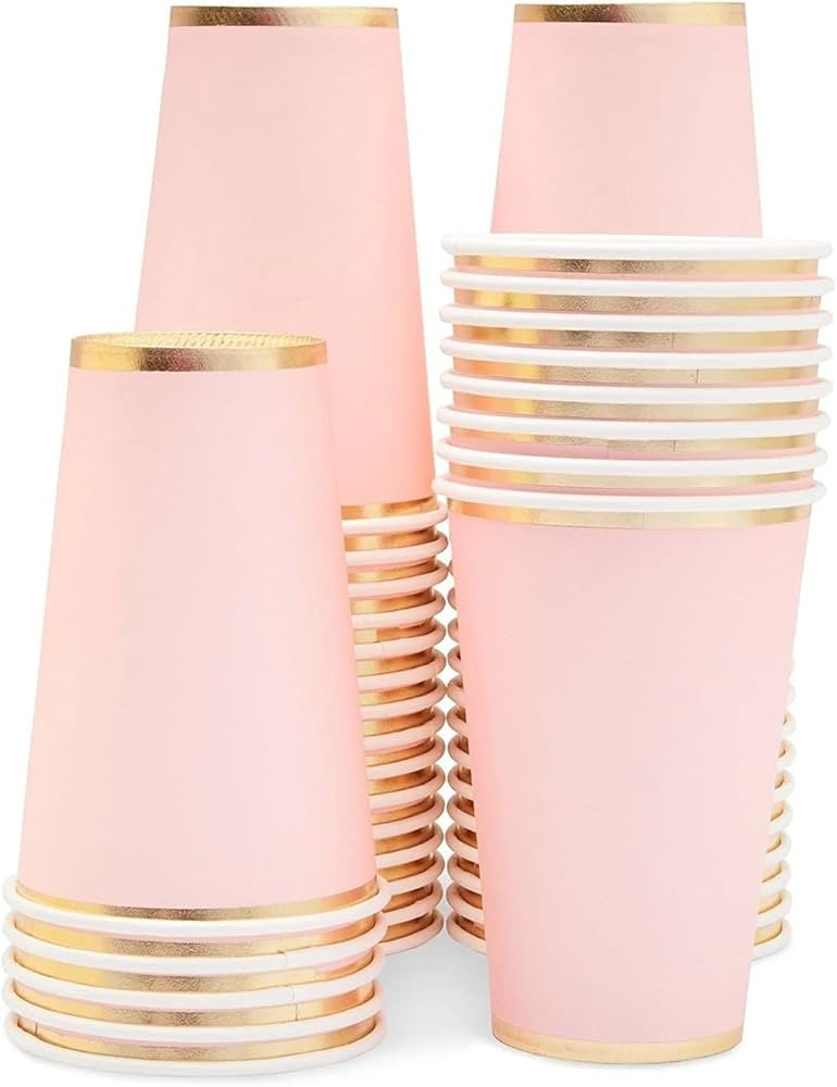 Juvale 50 Pack Light Pink Paper Cups, Disposable Party Supplies (12 oz) | Amazon (US)