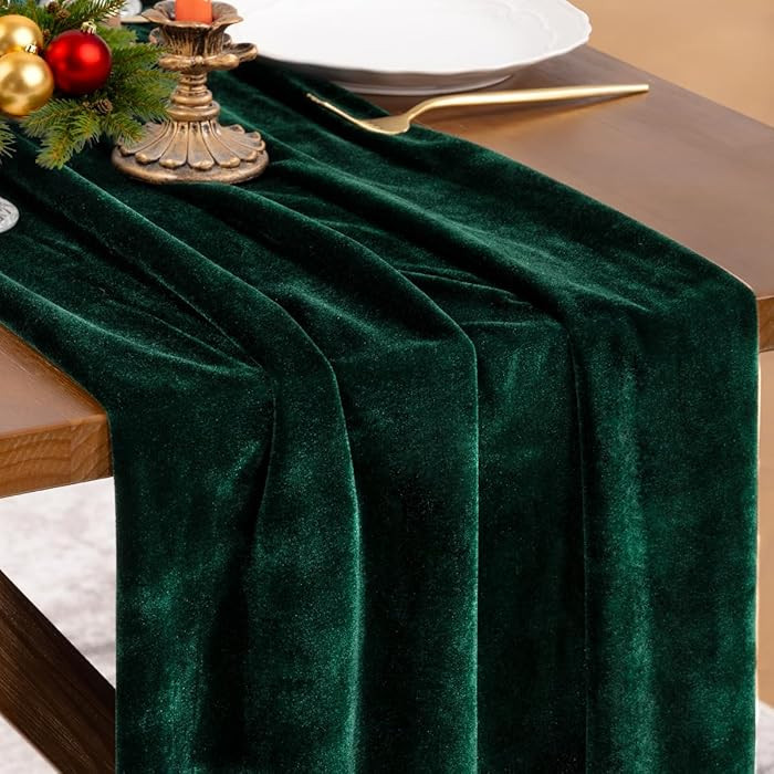 Socomi Green Velvet Christmas Table Runner Cloth Decor 20 x 120 Inches 10ft Fabric Emerald Green ... | Amazon (US)
