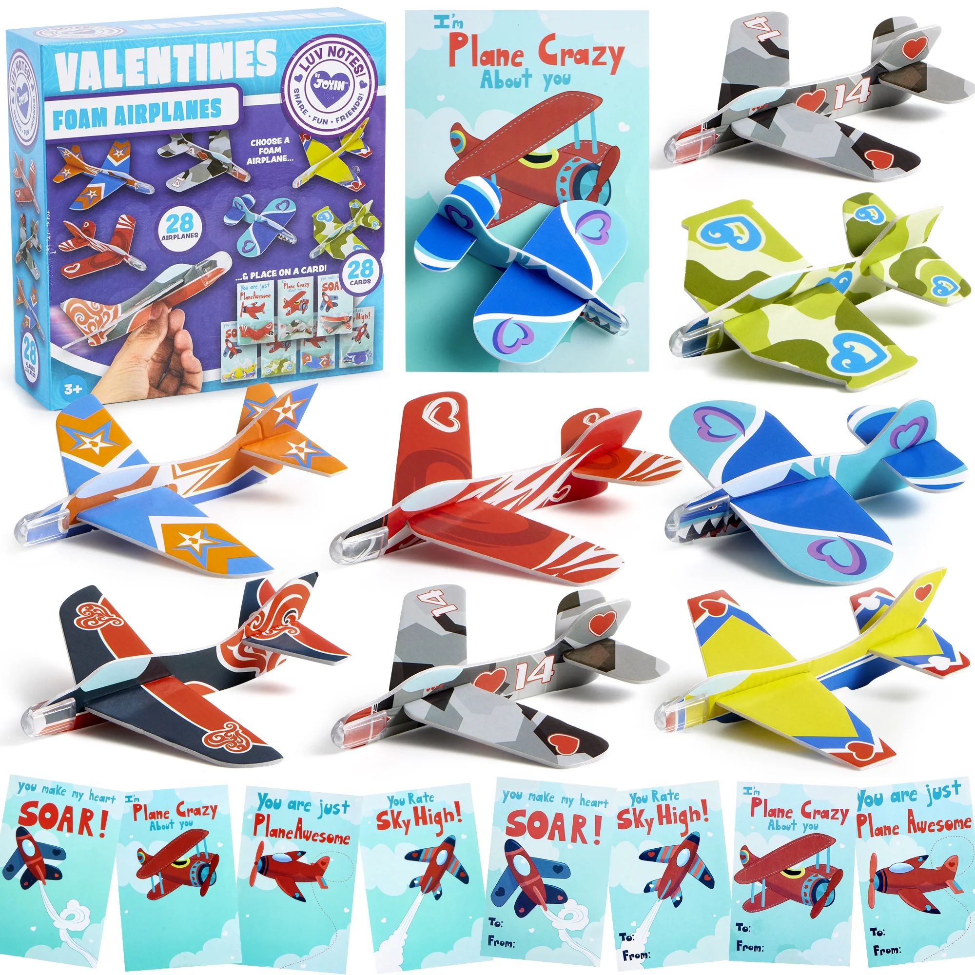Syncfun 28 Pack Valentines Day Cards With Foam Airplanes for Kids Valentines School Class Favors ... | Walmart (US)