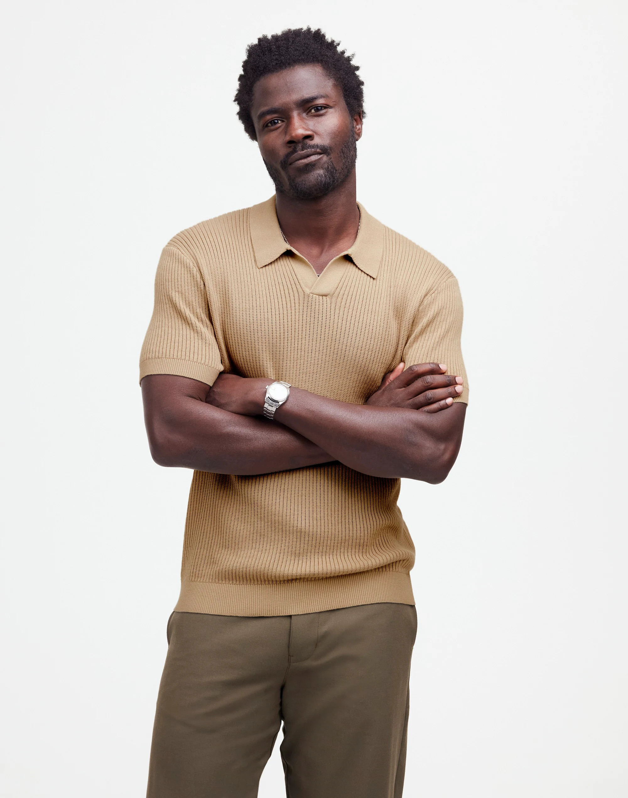 Open-Stitch Johnny-Collar Sweater Polo Shirt | Madewell