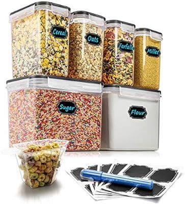 Airtight Food Storage Containers - Wildone Cereal & Dry Food Storage Container Set of 6 (Black Li... | Amazon (US)
