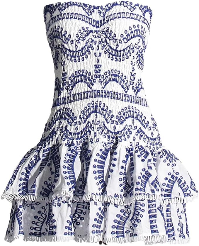 Women's Elegant Strapless Sleeveless High Waist A Line Mini Dresses Spliced Ruffles Slimming Dres... | Amazon (US)