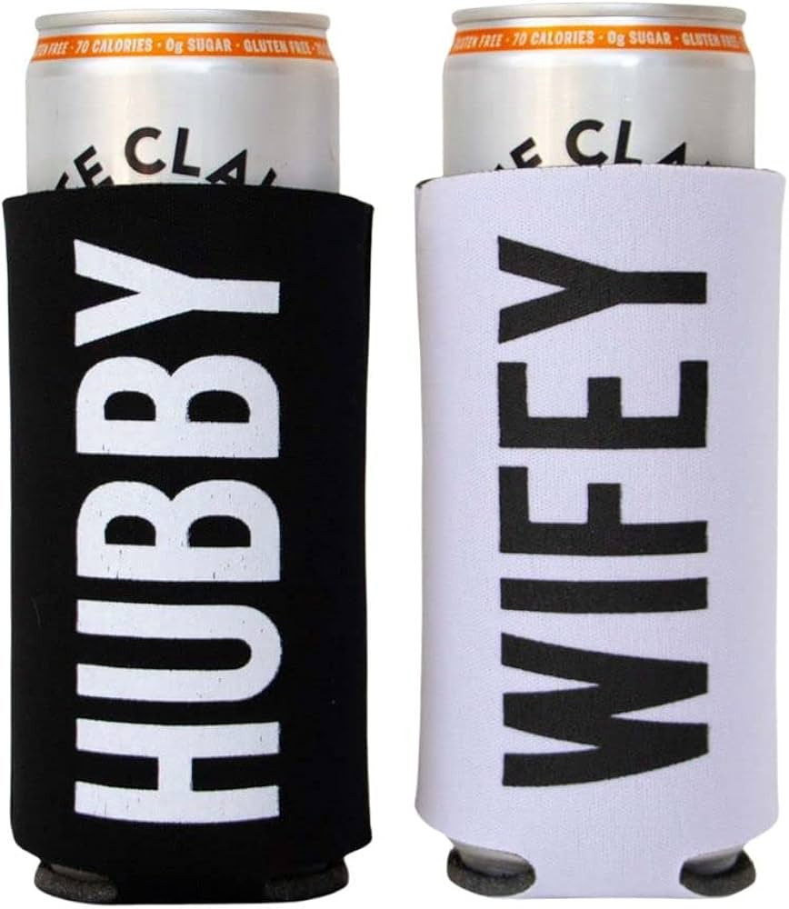 Hubby and Wifey Slim Can Coolers Couples Collapsible Bottle and Can Sleeves Insulator Couples Can... | Amazon (US)