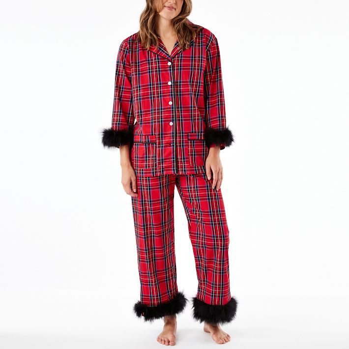 Feather Trim Tartan Pajamas | Mark and Graham