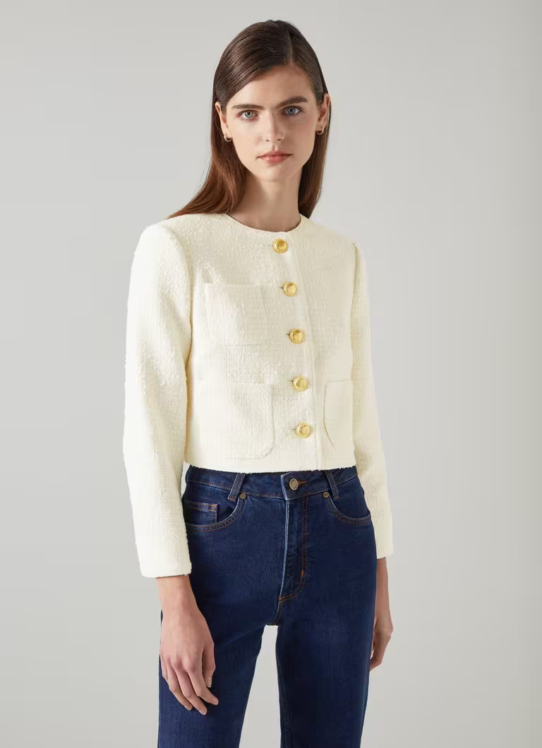 Alexa Cream Recycled Cotton-Blend Italian Tweed Jacket | L.K. Bennett (UK)