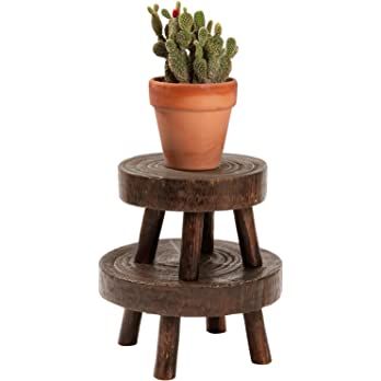 ANPHSIN 2 Pcs Mini Wooden Stool Plant Stand - 5.5"/6.7" Dia Small Desktop Flower Pot Display Shel... | Amazon (US)