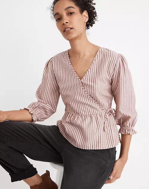 Puff-Sleeve Peplum Wrap Top in Stripe | Madewell