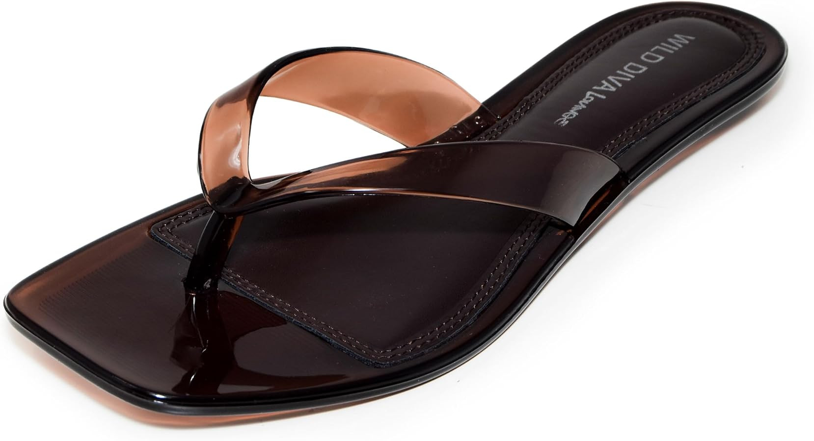 Wild Diva ROME-01 Women's Clear Square Toe Jelly Thong Flip Flop Sandals | Amazon (US)