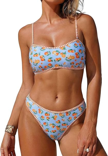 ZAFUL Bandeau Bikini Sets for Women Floral Two Piece Swimsuit Strapless Mid Waisted Bathing Suits... | Amazon (US)