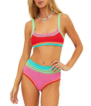 Beach Riot Milana Crochet Color Block Scoop Neck Swim Top & Karmen Crochet Color Block High Waist... | Dillard's