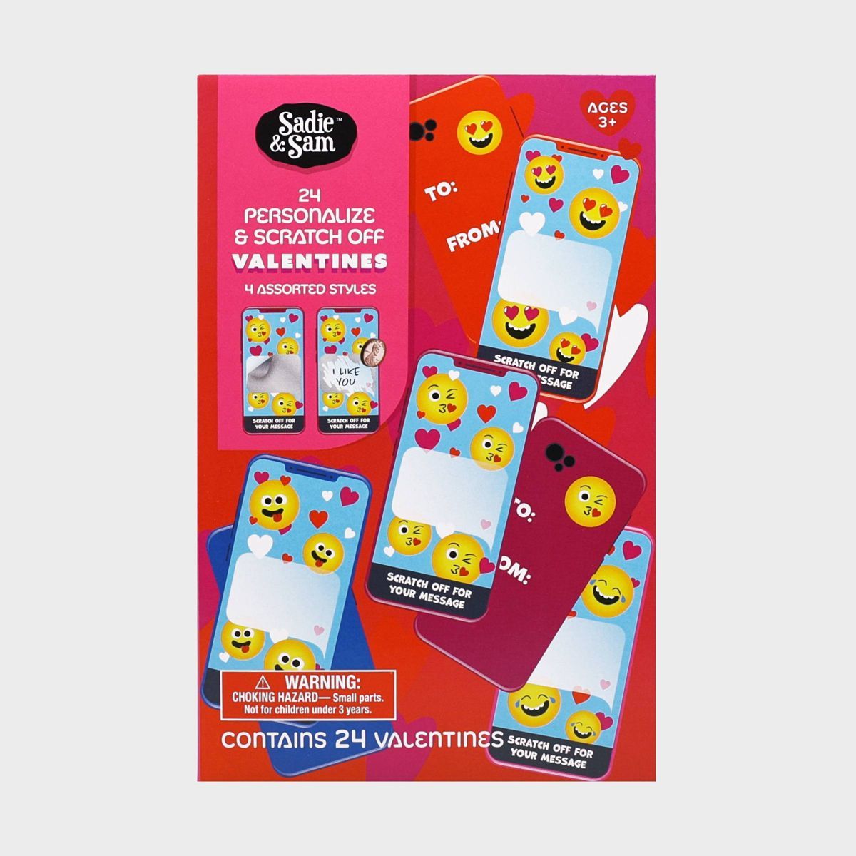 Sadie & Sam 24ct Emoji Valentine's Day Classroom Exchange Cards with Scratch Off Stickers | Target