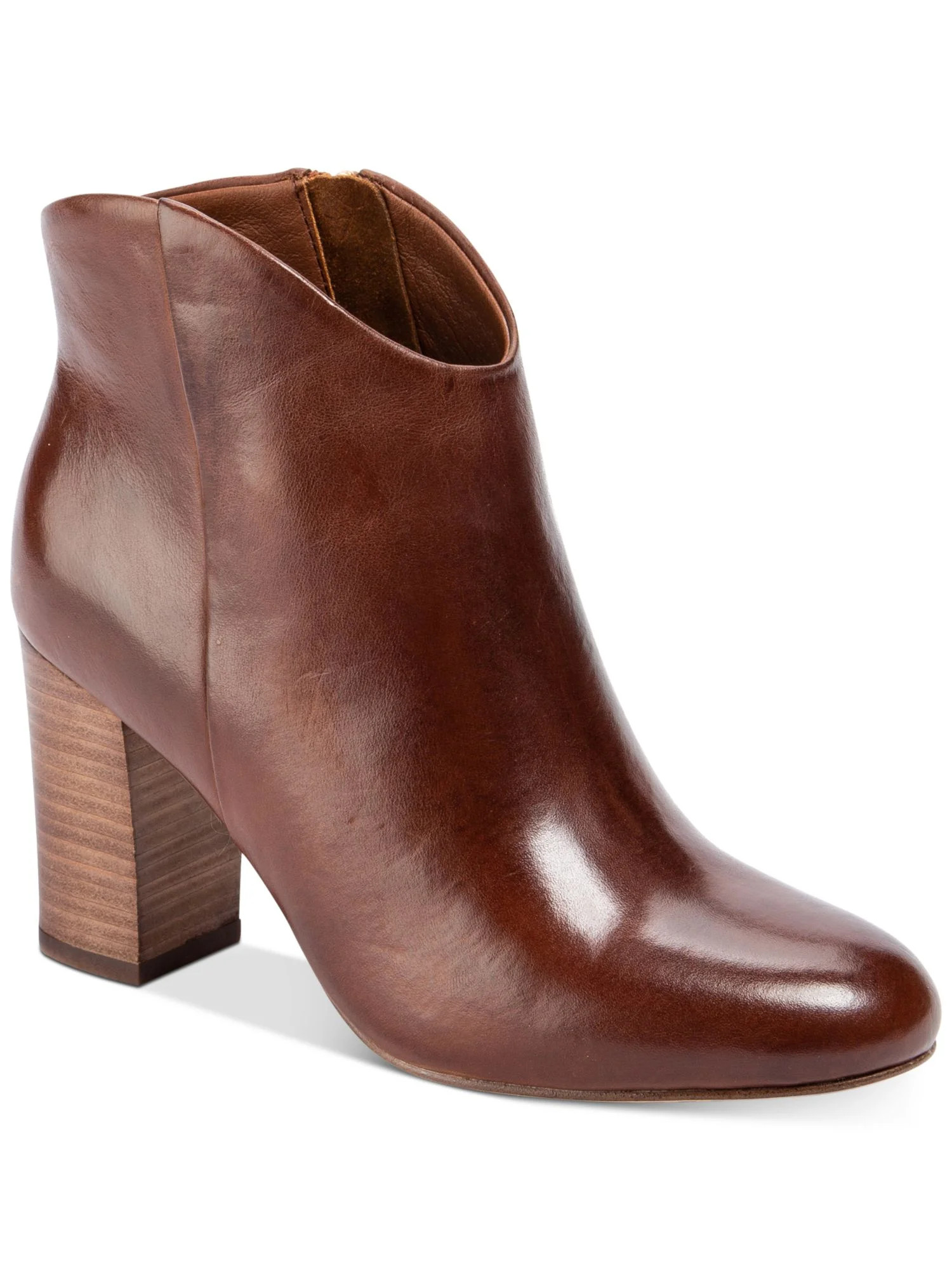 LUCCA LANE Womens Brown Cushioned Padded Alyce Almond Toe Block Heel Zip-Up Leather Booties 9 M | Walmart (US)