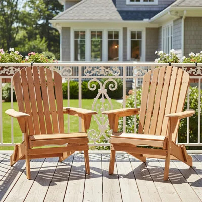 Set Of 2 Outdoor Wooden Folding Adirondack Chairs With Pre-assembled Backrest, Premium Hemlock Wood, Compact For Patio Garden Pool Deck | Wayfair North America