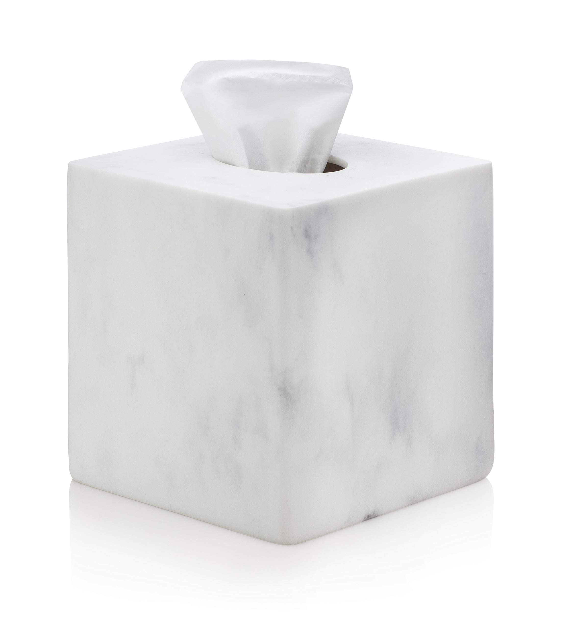 White Marble Square Tissue Box Cover - Blanc Collection | Amazon (US)