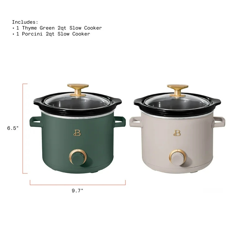 Beautiful 2 Qt Manual Slow Cooker, 2-Pack, Thyme Green + Porcini Taupe by Drew Barrymore | Walmart (US)