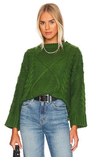 x REVOLVE Carrie Cable Knit Pullover in Green | Revolve Clothing (Global)