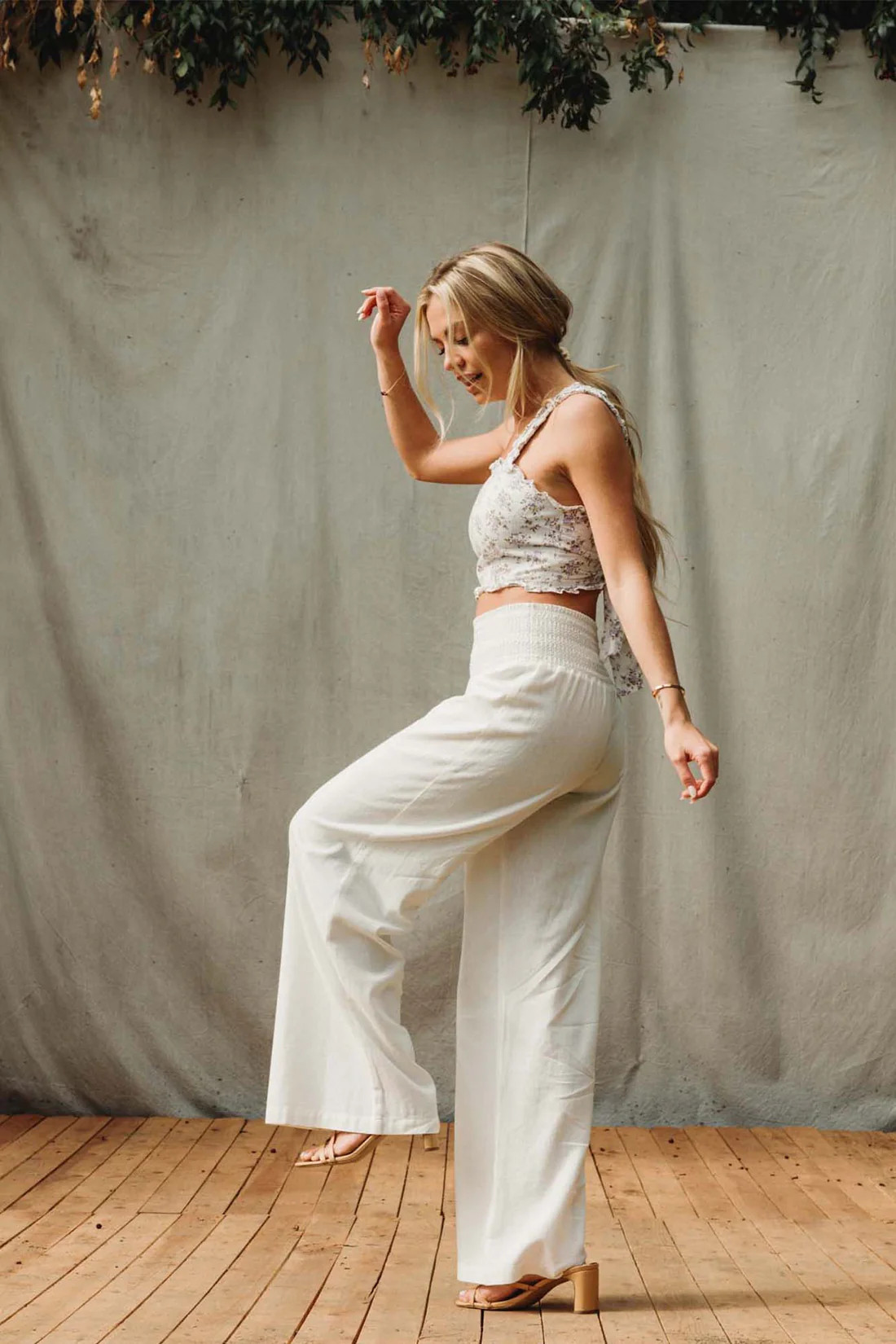 WIDE SMOCKED BOARDWALK PANT - Ecru rinse | ReWash