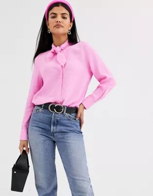& Other Stories high neck pussybow blouse in pink | ASOS | ASOS UK