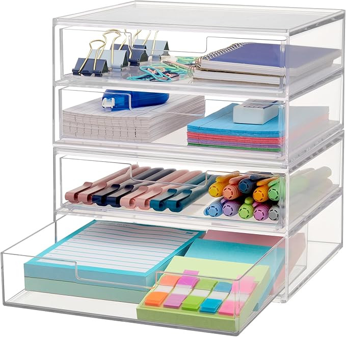 STORi Chloe Space-Saving Clear Drawer Organizer (4 Wide Drawers) Sort Office, Kitchen, Beauty Sup... | Amazon (US)