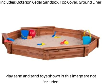 Octagon Wooden Cedar Sand box w Seat Boards | Eco-Friendly Cover & Ground Liner | 84" X 78" x 9" | 3 | Amazon (US)
