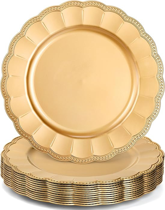 Kingrol 12 Pack 13 Inch Gold Charger Plates, Glam Dinner Chargers, Heavy Duty and Reusable Plasti... | Amazon (US)