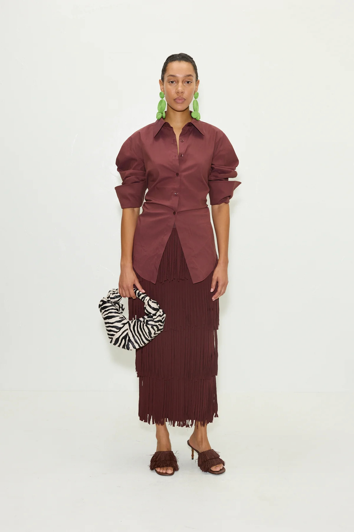Za Za Knit Fringe Skirt in Choco Brown | SIMONMILLER | Simon Miller