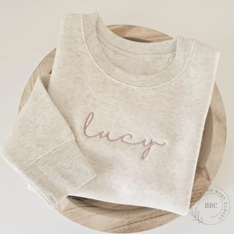 Embroidered Name Sweatshirt Christmas Gift for Kids Natural Toddler Sweatshirt Neautral Sweatshir... | Etsy (US)
