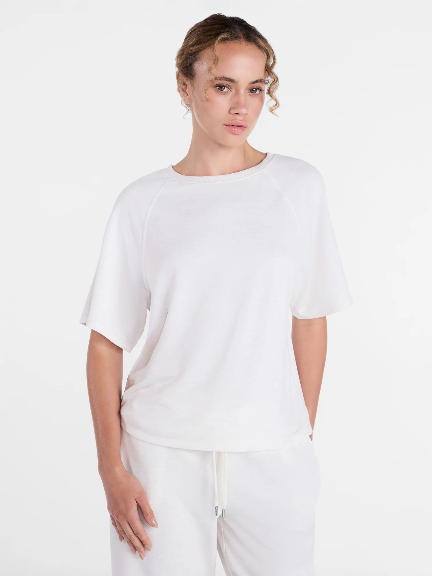 Joyspun Women's French Terry Knit Sleep Top with Short Sleeves, Sizes XS-3X | Walmart (US)