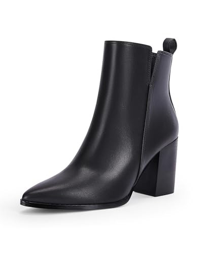 Coutgo Womens Ankle Boots V Cutout Pointed Toe Block Chunky Heel Booties Side Zipper Suede Winter Dress Shoes | Amazon (US)