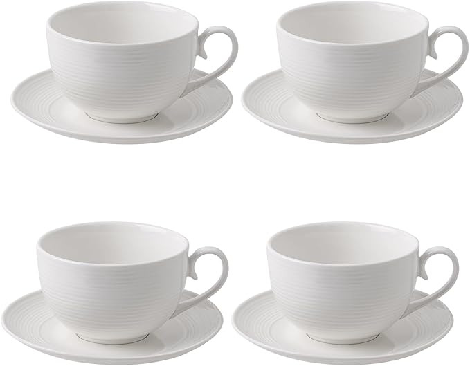 10 oz Cappuccino Cups with Saucers - Ceramic Espresso Coffee Cups Set of 4, White Tea Mugs and Sa... | Amazon (US)