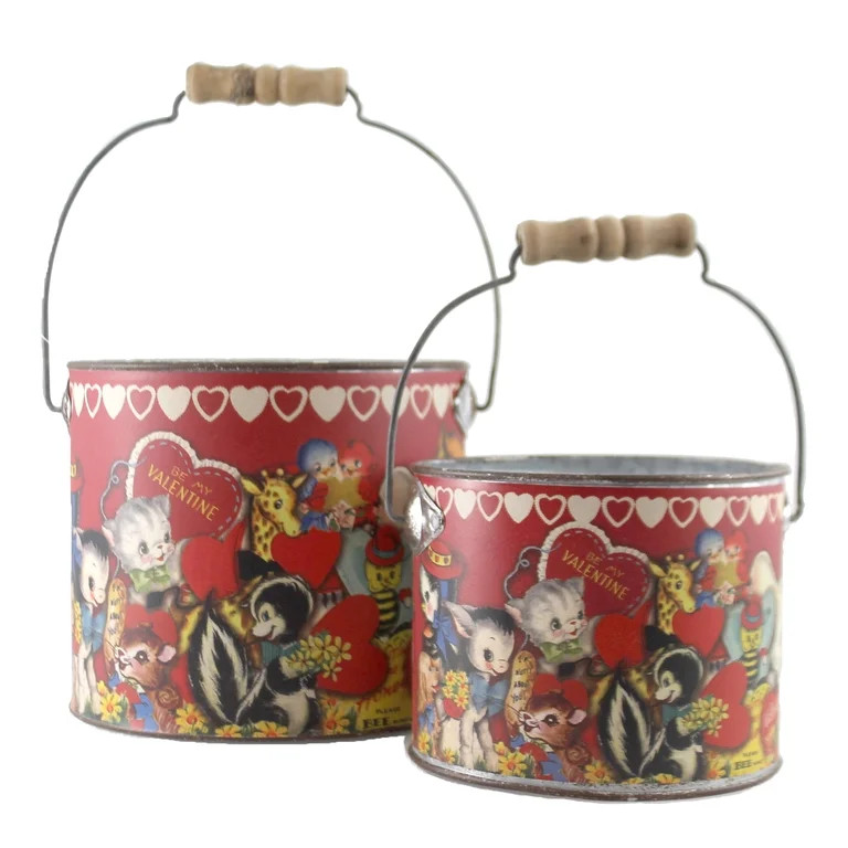Valentine's Day Vintage Valentine Buckets Set/2 Retro Card Postage Love 108706 | Walmart (US)