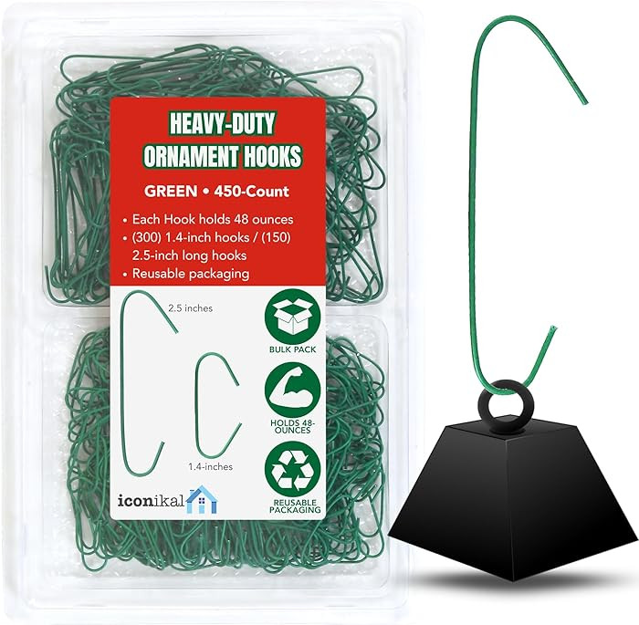Iconikal 450-Count Green Ornament Hooks Heavy Duty 1.4 & 2.5-Inch Christmas Tree Hangers for Larg... | Amazon (US)
