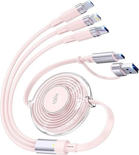 100W 6-in-1 Retractable Multi Charging Cable, USB C/Lightning/Micro Multi Charger Cords for iPhon... | Amazon (US)