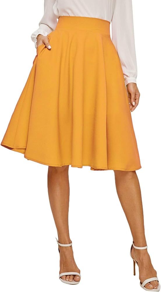 Floerns Women's Flared High Waist Knee Length A Line Midi Skirt | Amazon (US)