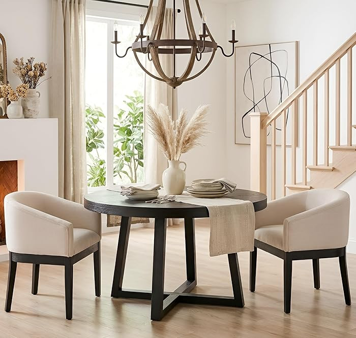 Mid Century Modern Upholstered Barrel Dining Chairs with Arms Set of 2, Farmhouse Linen Kitchen &... | Amazon (US)