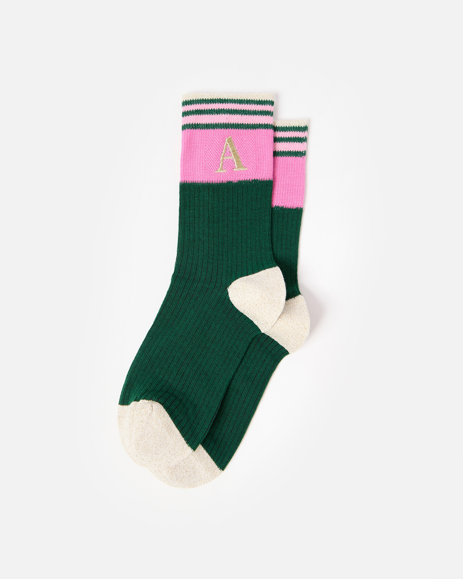 Green & Pink Alphabet Sporty Initial Socks | Oliver Bonas | Oliver Bonas (Global)